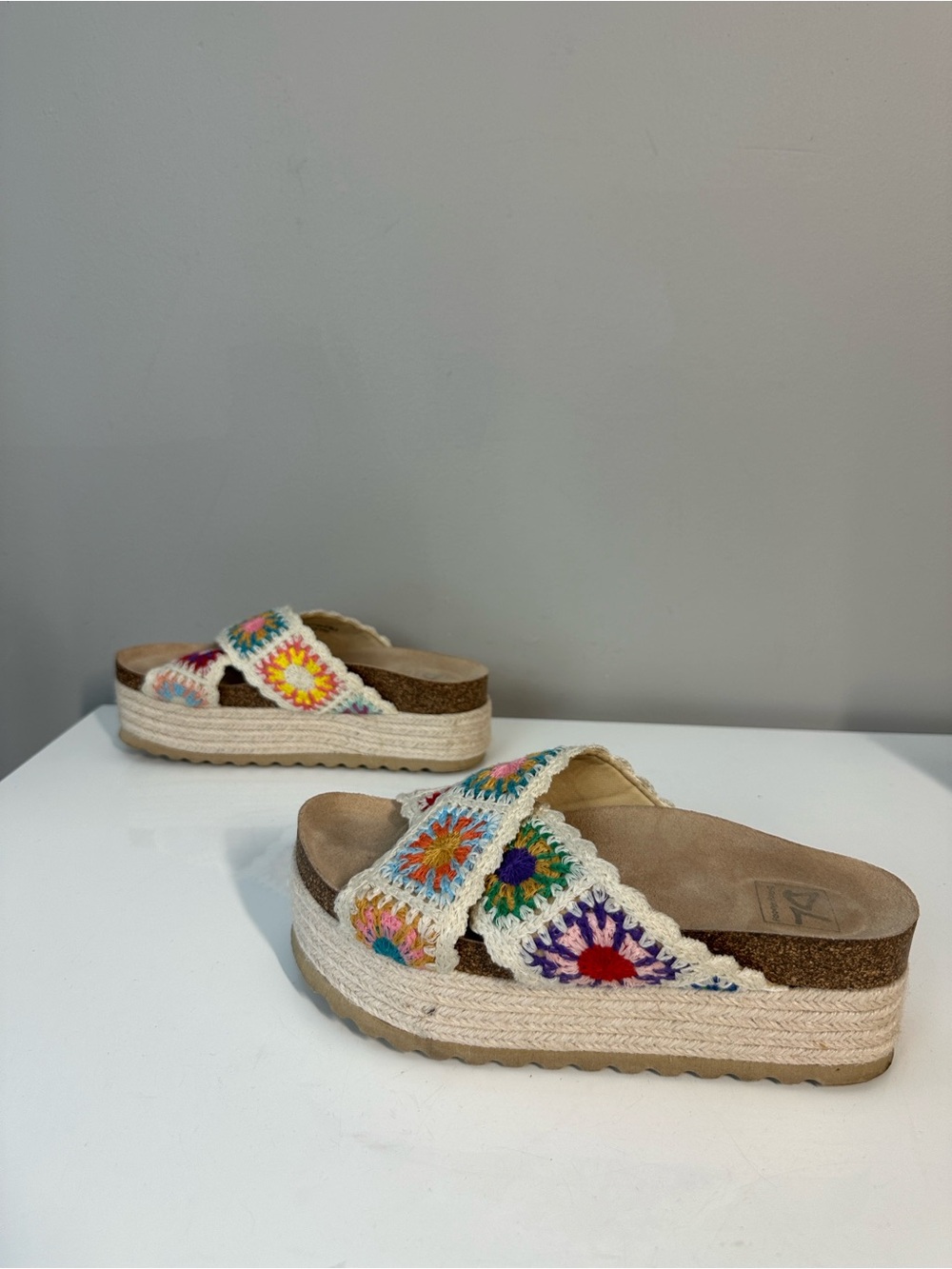 Dirty Laundry Plays Floral Crochet Platform Cork Platform Espadrilles Size 6 - Picture 3 of 14